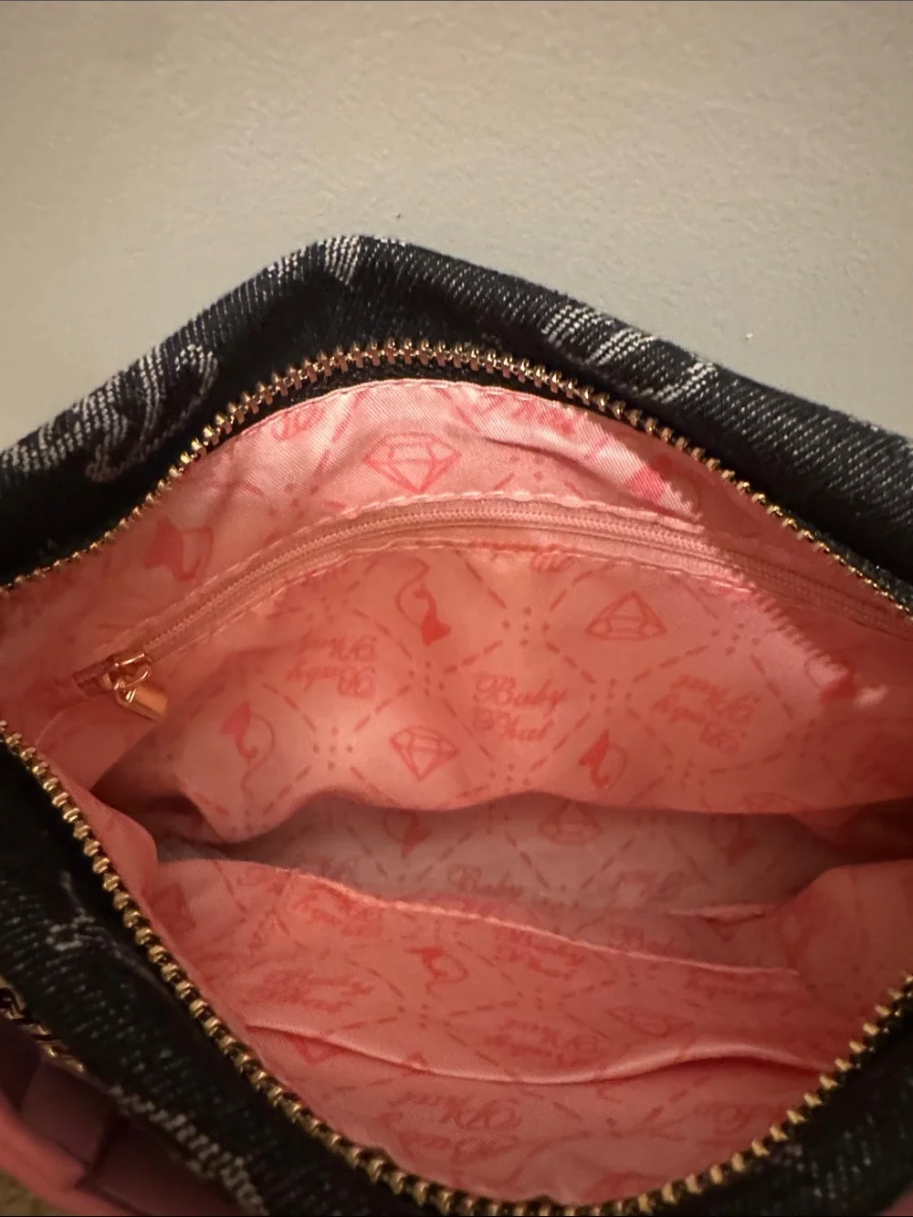 Baby Phat Black Monogram Shoulder Bag with Pink Accents